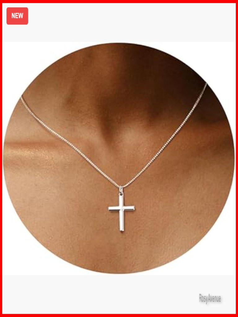 Sterling Silver Cross Pendant Necklace With Box Chain, Adjustable Length